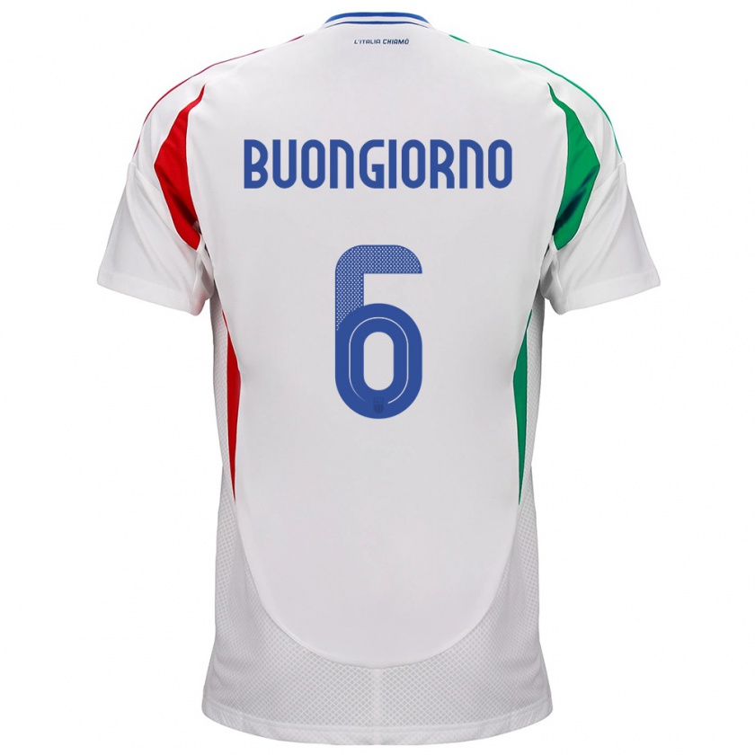 Kandiny Naisten Italia Alessandro Buongiorno #6 Valkoinen Vieraspaita 24-26 Lyhythihainen Paita T-Paita