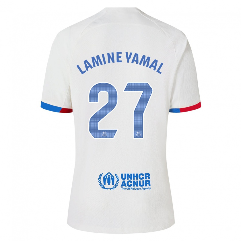 Kandiny Miesten Lamine Yamal #27 Valkoinen Vieraspaita 2023/24 Lyhythihainen Paita T-Paita