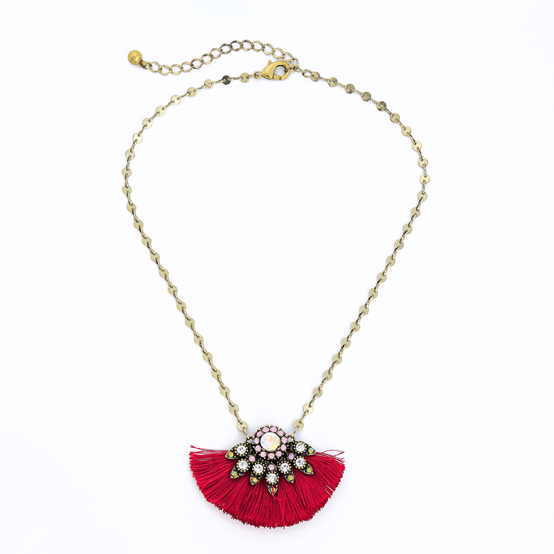 Kandiny - Red fringed pendant wind short sweater chain