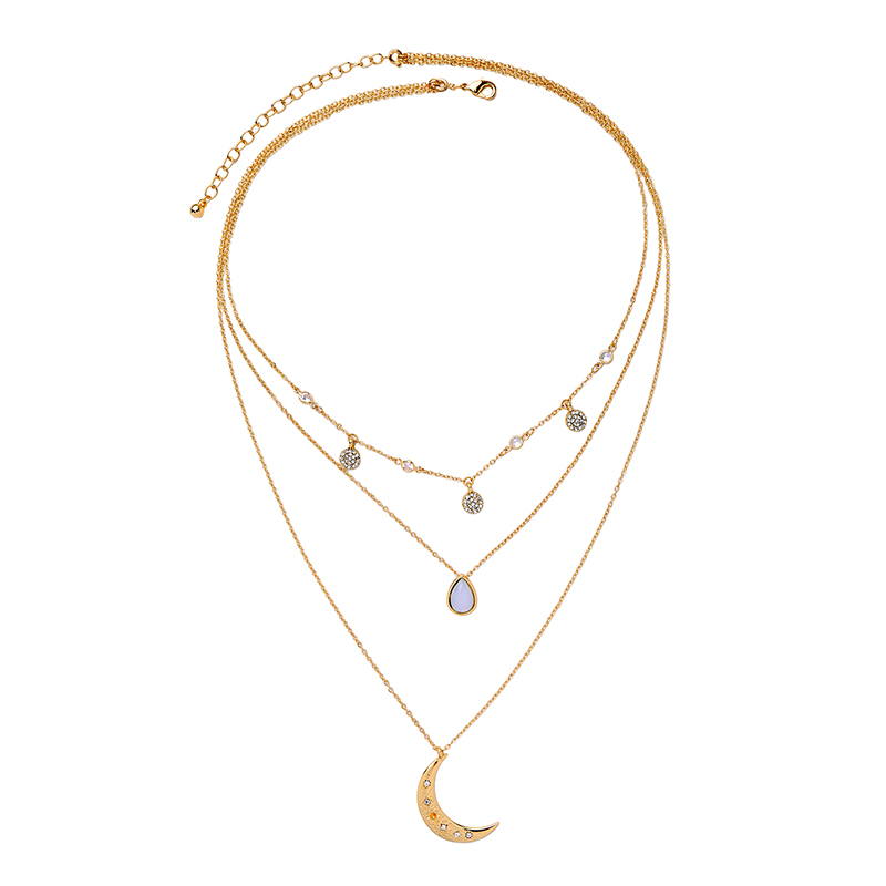 Kandiny - Temperament Multilayer Pendant Moon Diamond Necklace