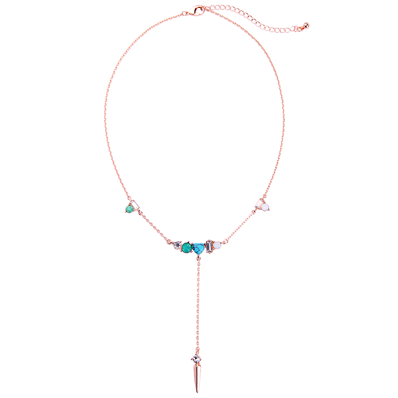 Kandiny - Crystal turquoise rivet pendant simple Necklace