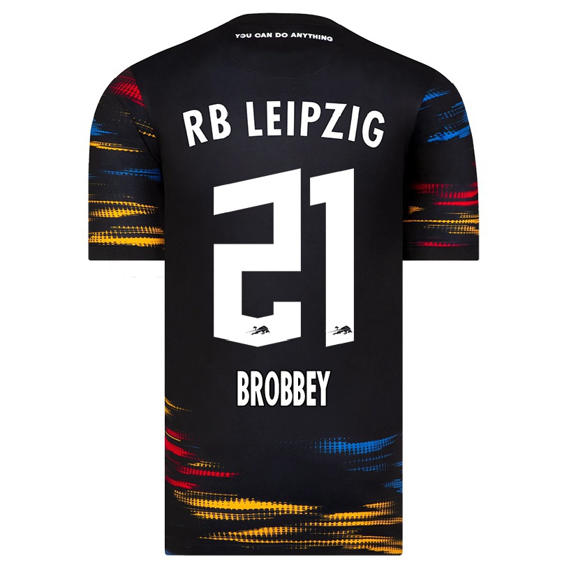 Lapset Jalkapallo Brian Brobbey #21 Musta Keltainen Vieraspaita 2021/22 Lyhythihainen Paita T-paita