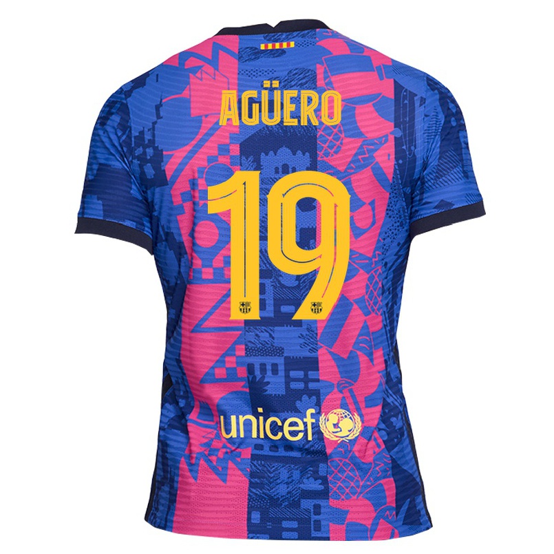 Lapset Jalkapallo Sergio Aguero #19 Sininen Ruusu 3. Paita 2021/22 Lyhythihainen Paita T-paita