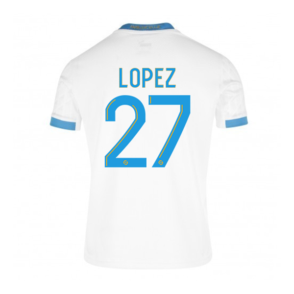 Lapset Jalkapallo Maxime Lopez #27 Kotipaita Valkoinen Sininen Pelipaita 2020/21 Lyhythihainen Paita