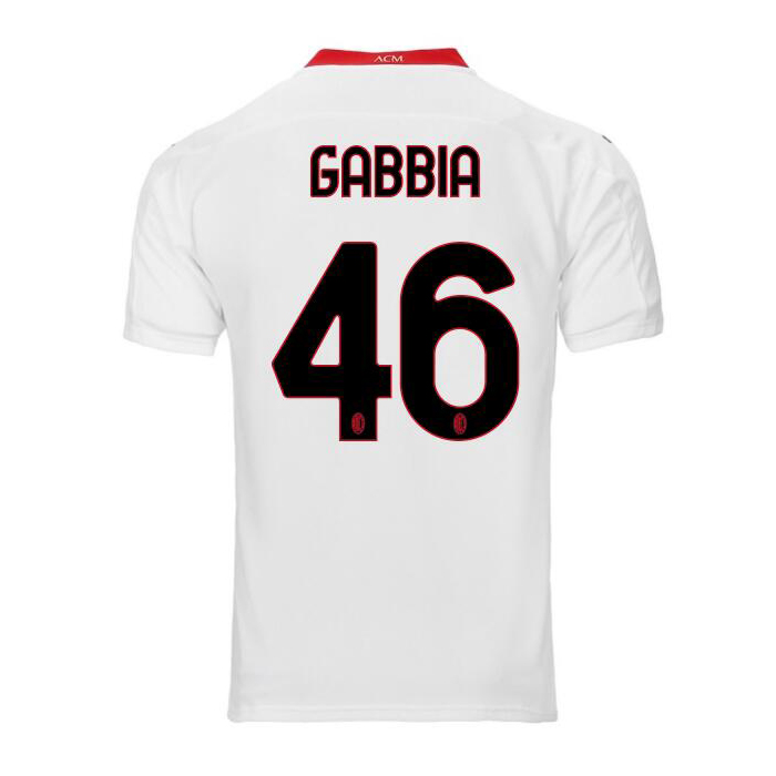 Lapset Jalkapallo Matteo Gabbia #46 Vieraspaita Valkoinen Pelipaita 2020/21 Lyhythihainen Paita