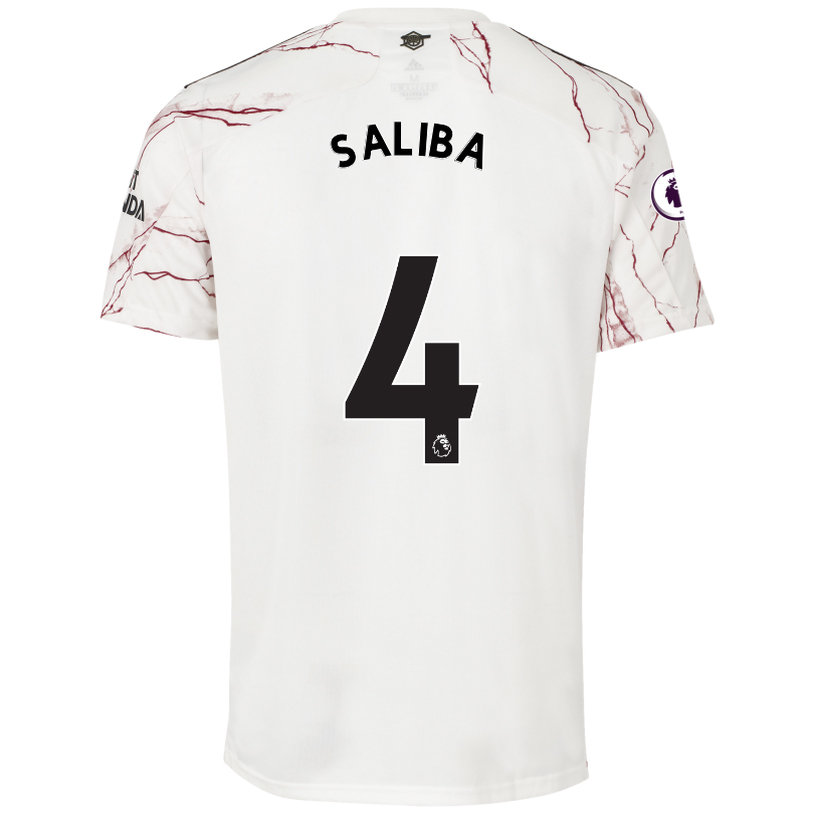 Lapset Jalkapallo William Saliba #4 Vieraspaita Valkoinen Pelipaita 2020/21 Lyhythihainen Paita