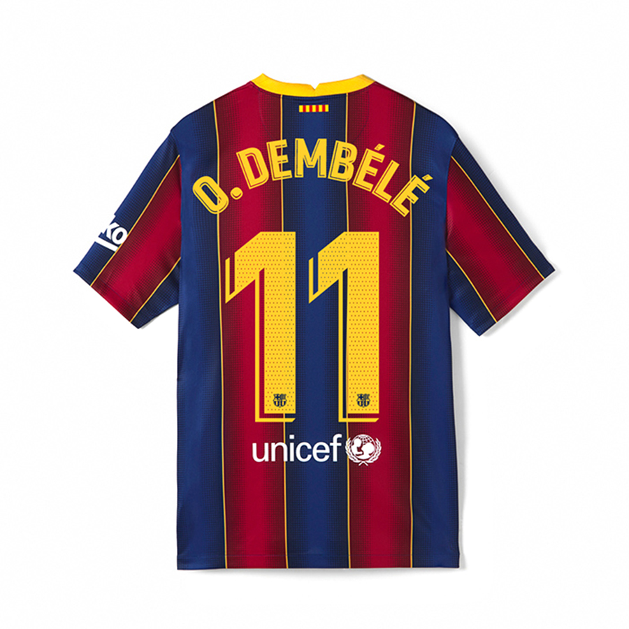 Lapset Jalkapallo Ousmane Dembele #11 Kotipaita Punainen Sininen Pelipaita 2020/21 Lyhythihainen Paita