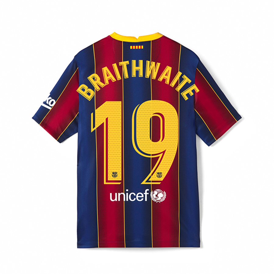 Lapset Jalkapallo Martin Braithwaite #19 Kotipaita Punainen Sininen Pelipaita 2020/21 Lyhythihainen Paita