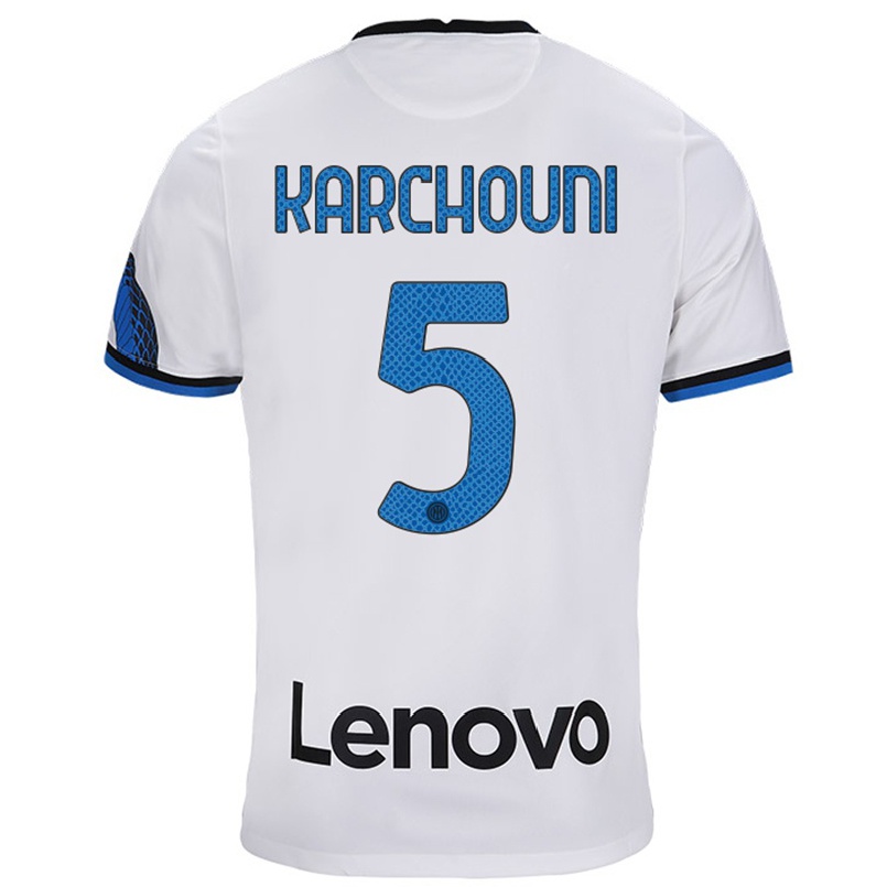 Miesten Jalkapallo Ghoutia Karchouni #5 Valkoinen Sininen Vieraspaita 2021/22 Lyhythihainen Paita T-paita