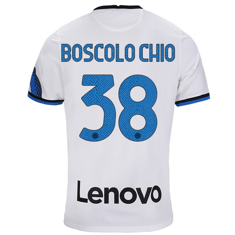 Miesten Jalkapallo Riccardo Boscolo Chio #38 Valkoinen Sininen Vieraspaita 2021/22 Lyhythihainen Paita T-paita