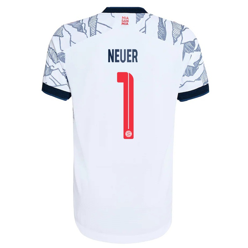Miesten Jalkapallo Manuel Neuer #1 Harmaa Valkoinen 3. Paita 2021/22 Lyhythihainen Paita T-paita