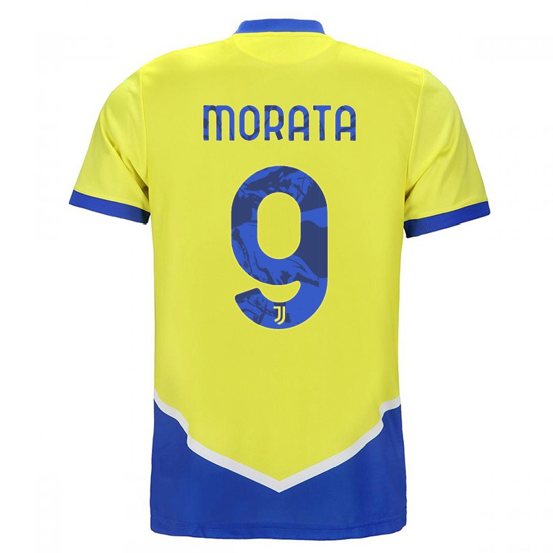 Miesten Jalkapallo Alvaro Morata #9 Sininen Keltainen 3. Paita 2021/22 Lyhythihainen Paita T-paita