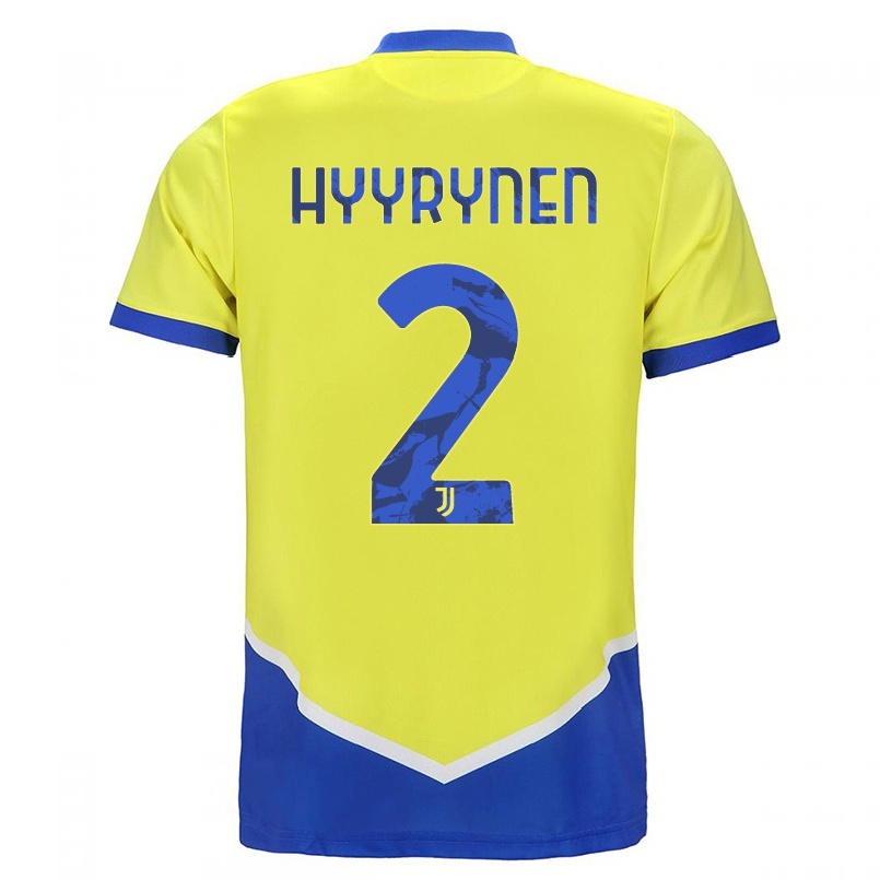 Miesten Jalkapallo Tuija Hyyrynen #2 Sininen Keltainen 3. Paita 2021/22 Lyhythihainen Paita T-paita
