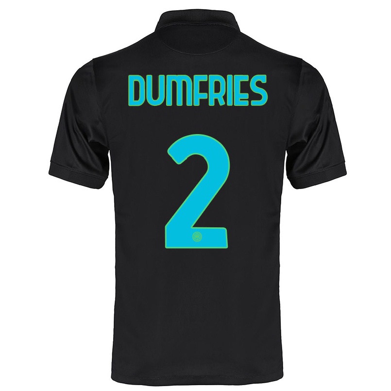 Miesten Jalkapallo Denzel Dumfries #2 Musta 3. Paita 2021/22 Lyhythihainen Paita T-paita
