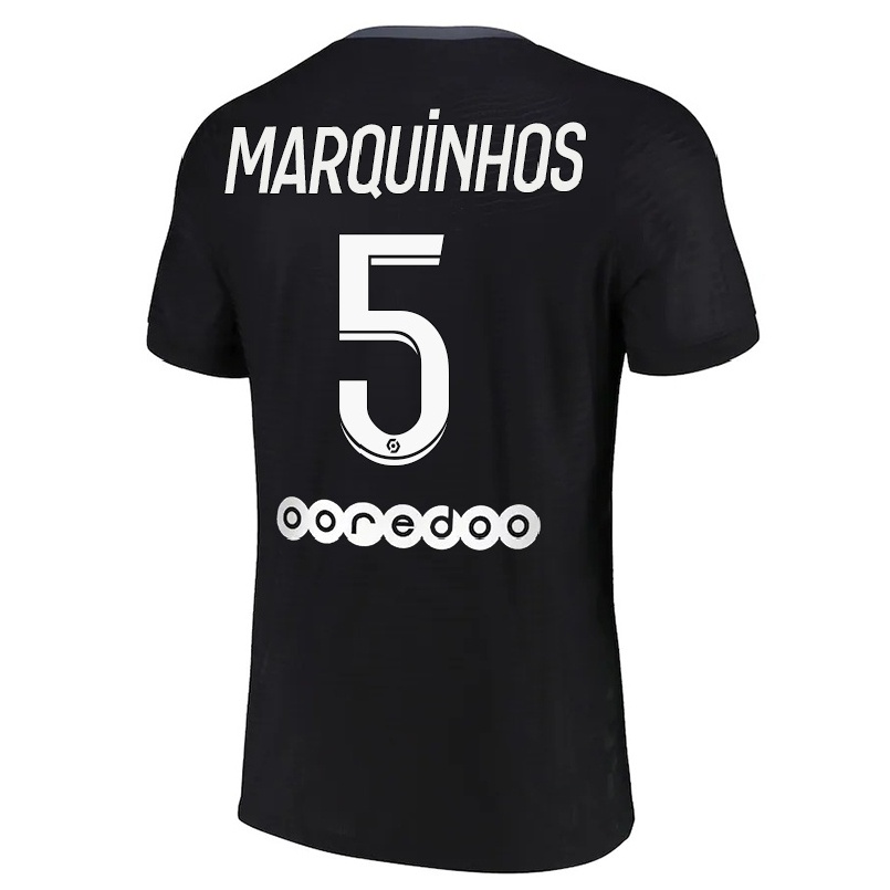 Miesten Jalkapallo Marquinhos #5 Musta 3. Paita 2021/22 Lyhythihainen Paita T-paita