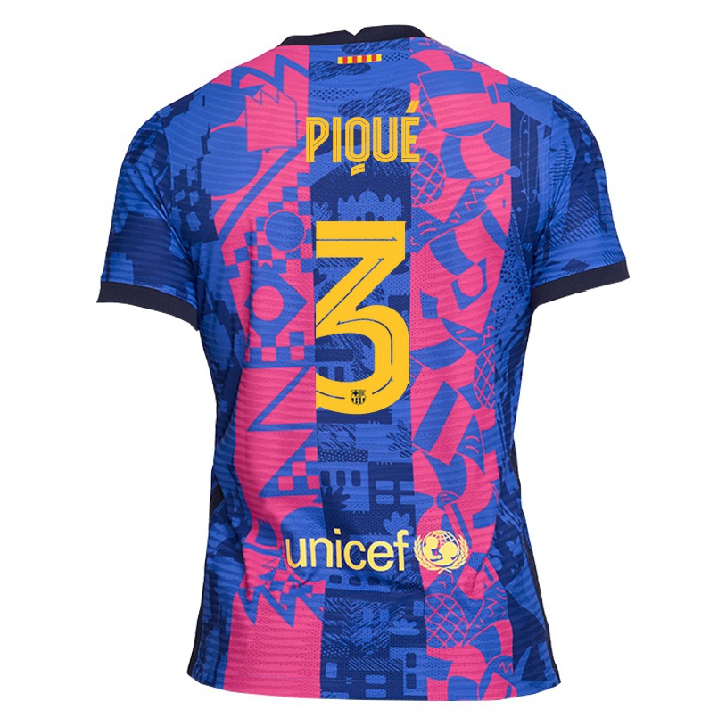 Miesten Jalkapallo Gerard Pique #3 Sininen Ruusu 3. Paita 2021/22 Lyhythihainen Paita T-paita