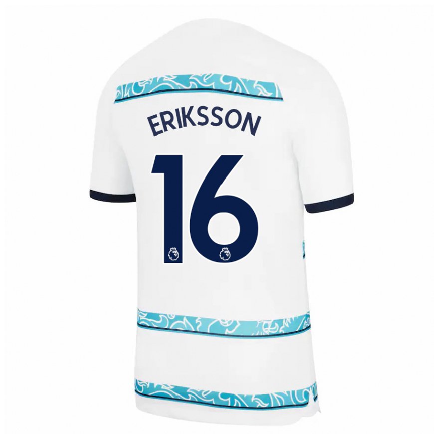 Kandiny Naisten Magdalena Eriksson #16 Valkoinen Vaaleansininen Kolmas Sarja 2022/23 Lyhythihainen Paita T-paita
