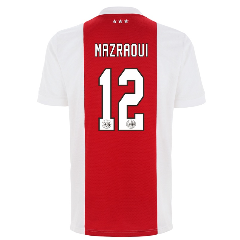 Naisten Jalkapallo Noussair Mazraoui #12 Punainen Valkoinen Kotipaita 2021/22 Lyhythihainen Paita T-paita