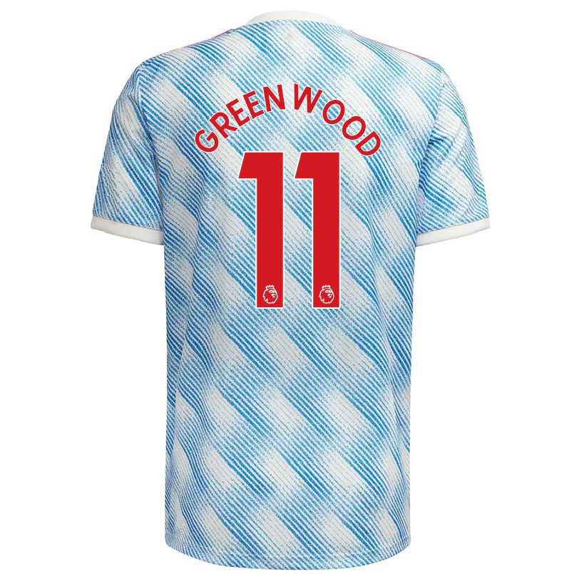 Naisten Jalkapallo Mason Greenwood #11 Sinivalkoinen Vieraspaita 2021/22 Lyhythihainen Paita T-paita