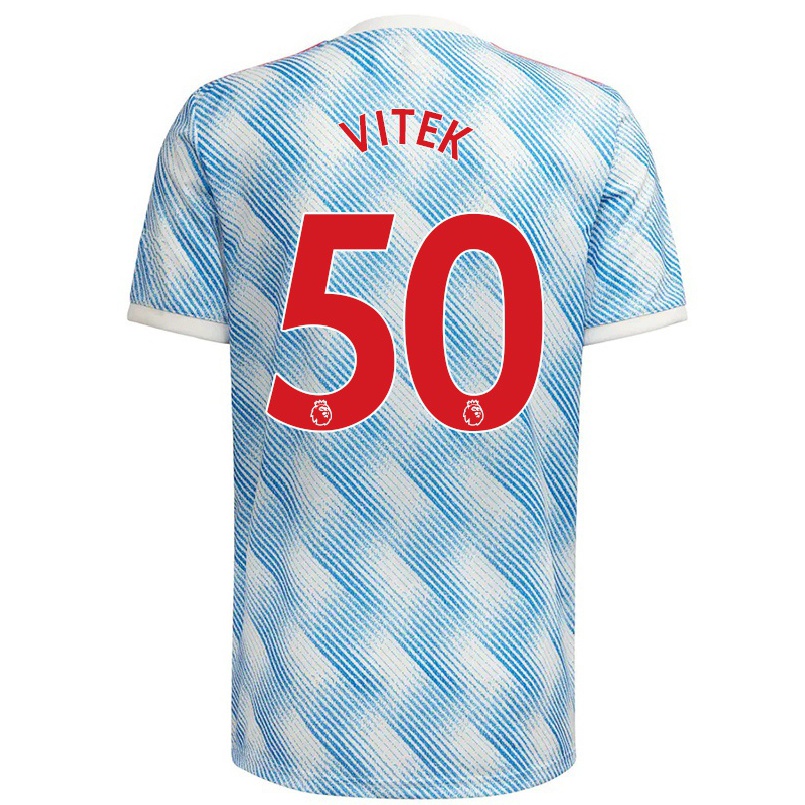Naisten Jalkapallo Radek Vitek #50 Sinivalkoinen Vieraspaita 2021/22 Lyhythihainen Paita T-paita