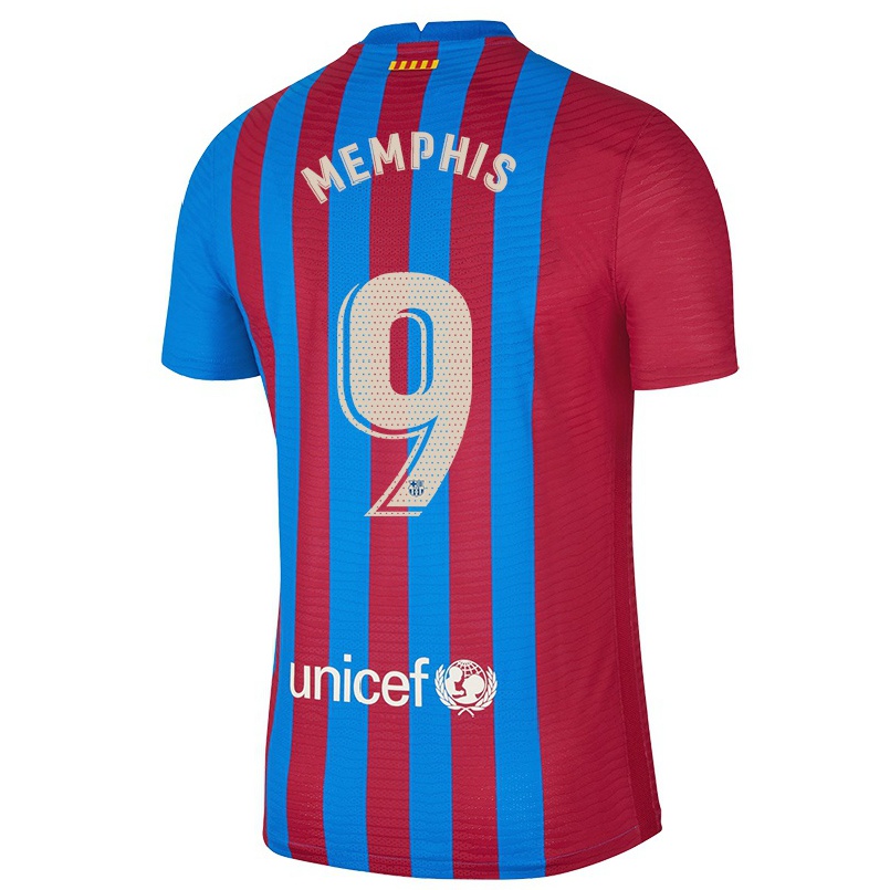Naisten Jalkapallo Memphis Depay #9 Kastanjanruskea Sininen Kotipaita 2021/22 Lyhythihainen Paita T-paita