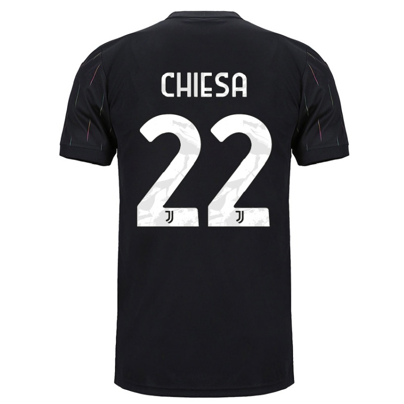 Naisten Jalkapallo Federico Chiesa #22 Musta Vieraspaita 2021/22 Lyhythihainen Paita T-paita