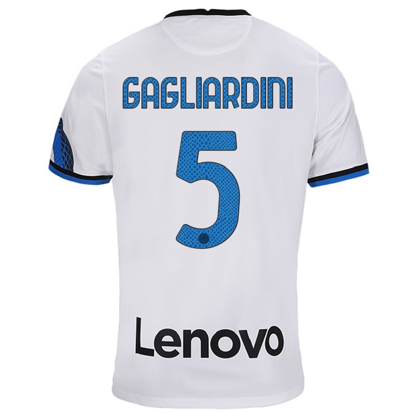 Naisten Jalkapallo Roberto Gagliardini #5 Valkoinen Sininen Vieraspaita 2021/22 Lyhythihainen Paita T-paita
