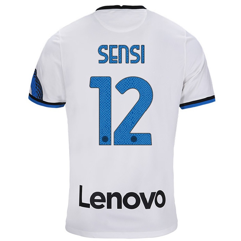 Naisten Jalkapallo Stefano Sensi #12 Valkoinen Sininen Vieraspaita 2021/22 Lyhythihainen Paita T-paita
