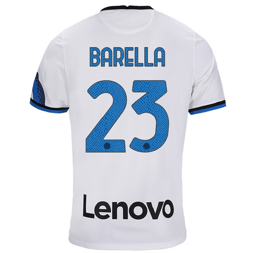 Naisten Jalkapallo Nicolo Barella #23 Valkoinen Sininen Vieraspaita 2021/22 Lyhythihainen Paita T-paita