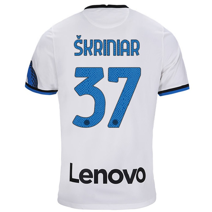 Naisten Jalkapallo Milan Skriniar #37 Valkoinen Sininen Vieraspaita 2021/22 Lyhythihainen Paita T-paita