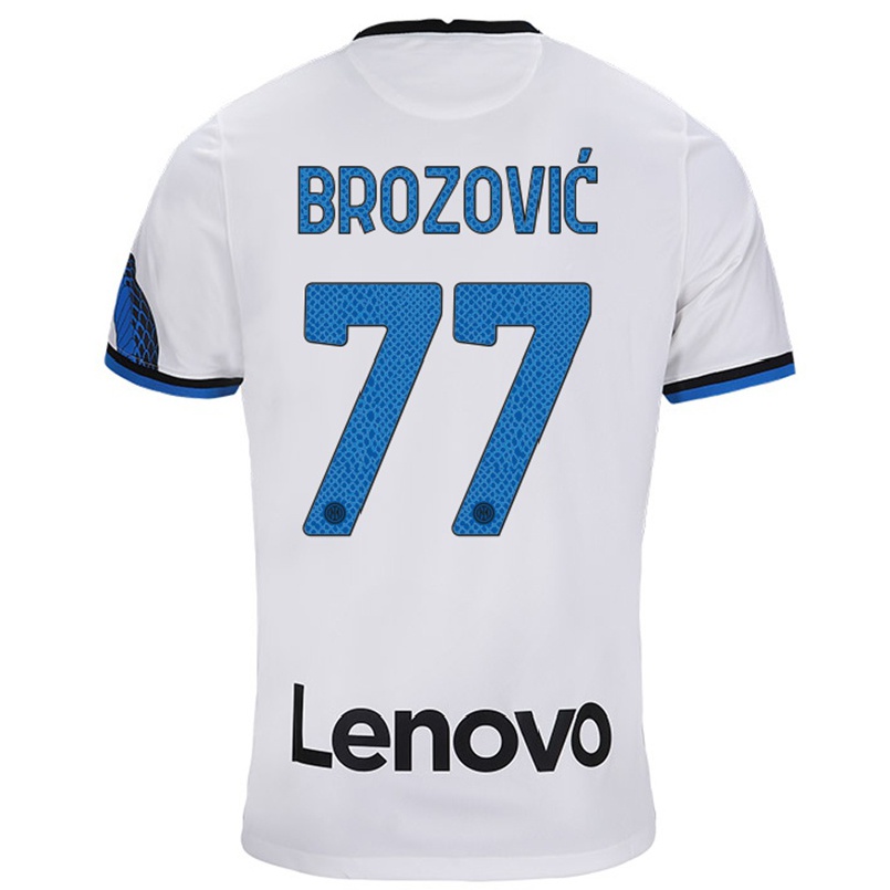 Naisten Jalkapallo Marcelo Brozovic #77 Valkoinen Sininen Vieraspaita 2021/22 Lyhythihainen Paita T-paita