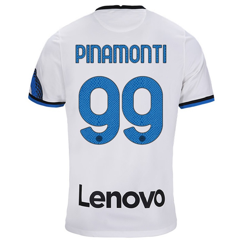 Naisten Jalkapallo Andrea Pinamonti #99 Valkoinen Sininen Vieraspaita 2021/22 Lyhythihainen Paita T-paita