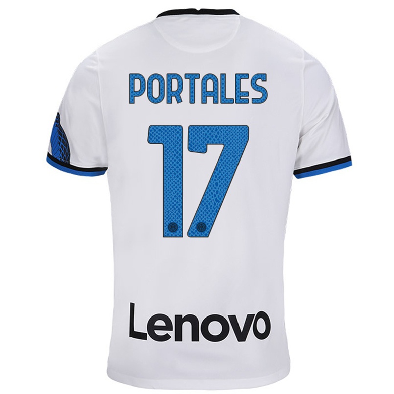 Naisten Jalkapallo Macarena Portales #17 Valkoinen Sininen Vieraspaita 2021/22 Lyhythihainen Paita T-paita