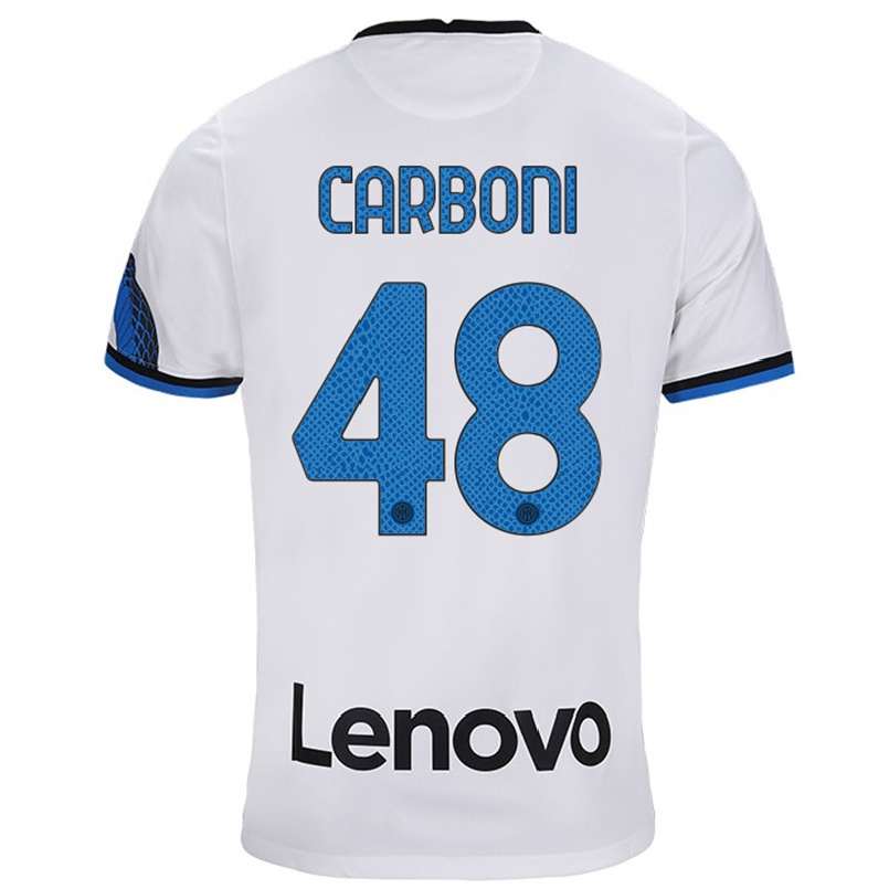 Naisten Jalkapallo Franco Carboni #48 Valkoinen Sininen Vieraspaita 2021/22 Lyhythihainen Paita T-paita