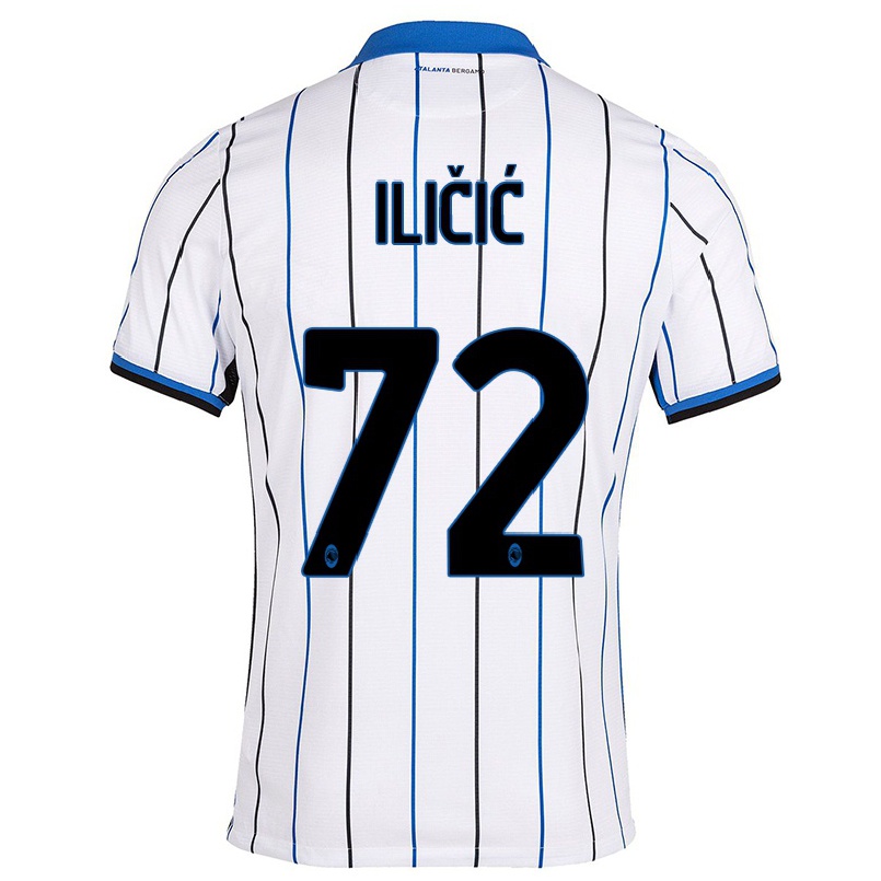 Naisten Jalkapallo Josip Ilicic #72 Sinivalkoinen Vieraspaita 2021/22 Lyhythihainen Paita T-paita