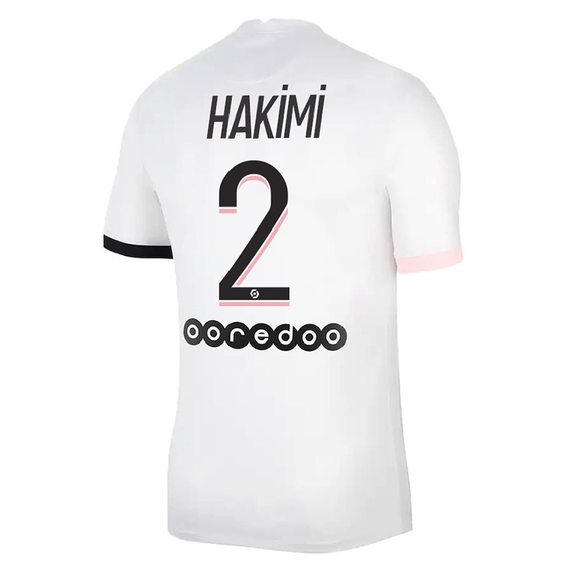 Naisten Jalkapallo Achraf Hakimi #2 Valkoinen Vaaleanpunainen Vieraspaita 2021/22 Lyhythihainen Paita T-paita