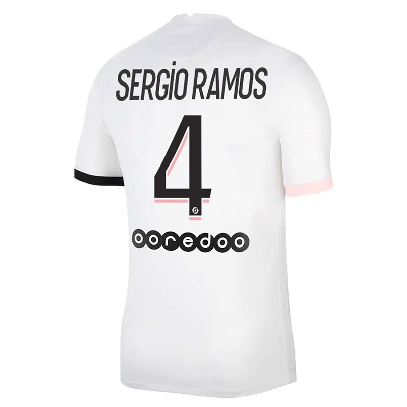 Naisten Jalkapallo Sergio Ramos #4 Valkoinen Vaaleanpunainen Vieraspaita 2021/22 Lyhythihainen Paita T-paita