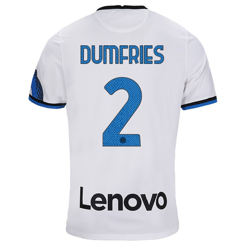 Naisten Jalkapallo Denzel Dumfries #2 Valkoinen Sininen Vieraspaita 2021/22 Lyhythihainen Paita T-paita