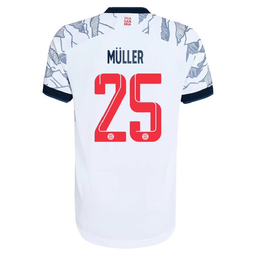 Naisten Jalkapallo Thomas Muller #25 Harmaa Valkoinen 3. Paita 2021/22 Lyhythihainen Paita T-paita