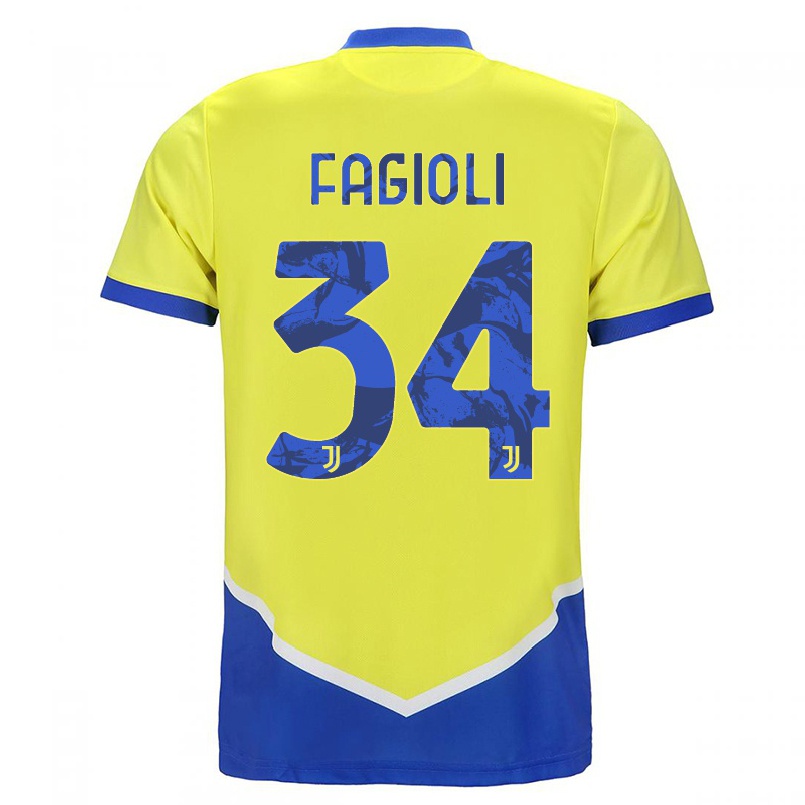 Naisten Jalkapallo Nicolo Fagioli #34 Sininen Keltainen 3. Paita 2021/22 Lyhythihainen Paita T-paita