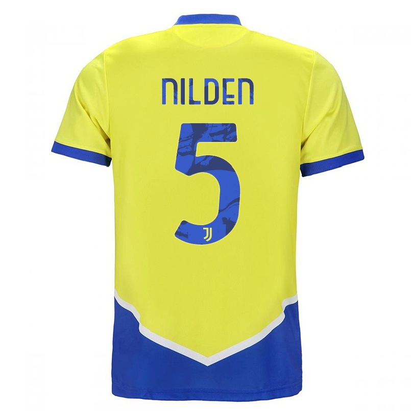 Naisten Jalkapallo Amanda Nilden #5 Sininen Keltainen 3. Paita 2021/22 Lyhythihainen Paita T-paita