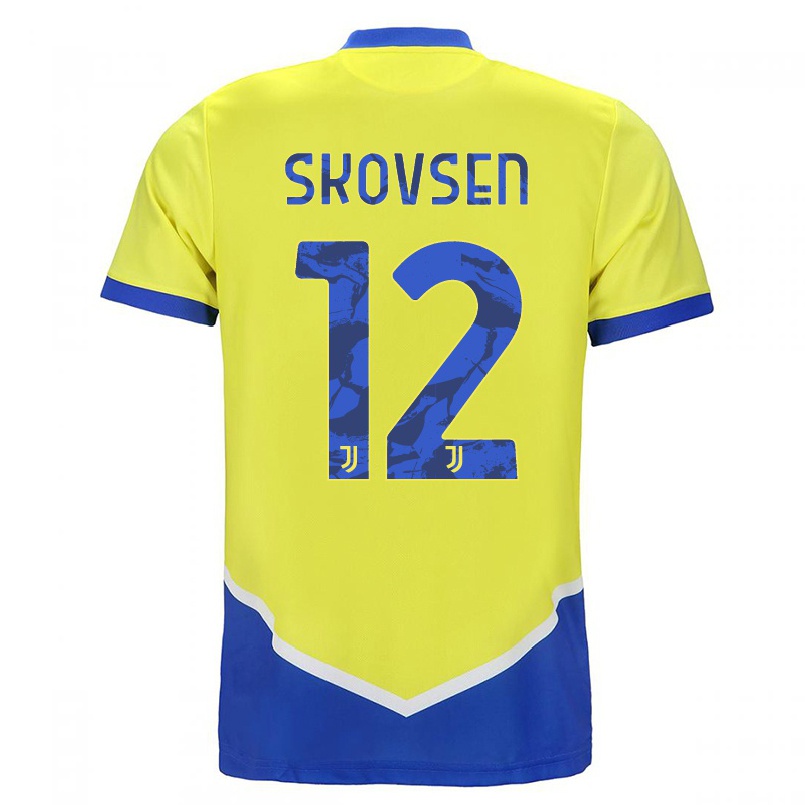 Naisten Jalkapallo Matilde Lundorf Skovsen #12 Sininen Keltainen 3. Paita 2021/22 Lyhythihainen Paita T-paita