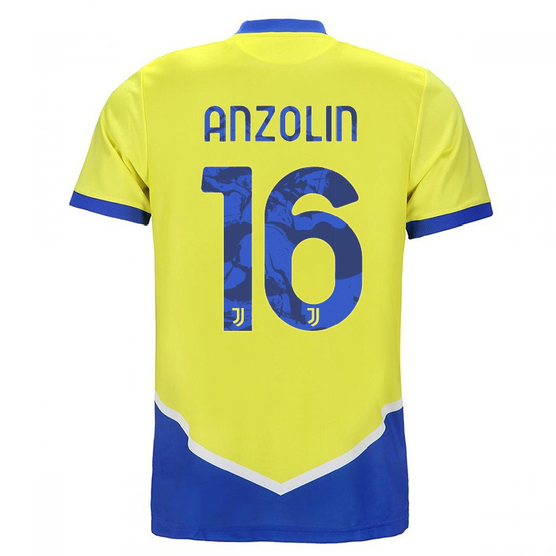 Naisten Jalkapallo Matteo Anzolin #16 Sininen Keltainen 3. Paita 2021/22 Lyhythihainen Paita T-paita