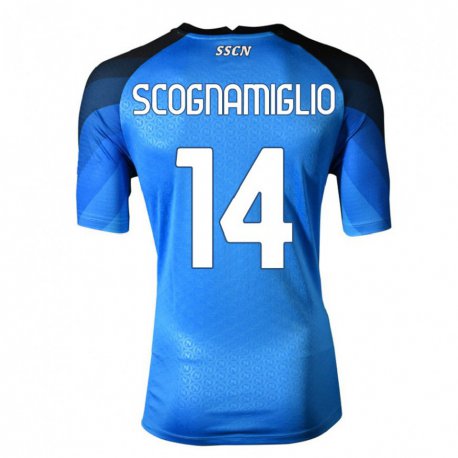 Kandiny Lapset Fabio Scognamiglio #14 Tummansininen Harmaa Kotipaita 2022/23 Lyhythihainen Paita T-paita