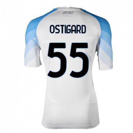 Kandiny Lapset Leo Ostigard #55 Valkoinen Taivas Sininen Vieraspaita 2022/23 Lyhythihainen Paita T-paita