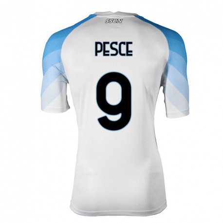 Kandiny Lapset Antonio Pesce #9 Valkoinen Taivas Sininen Vieraspaita 2022/23 Lyhythihainen Paita T-paita