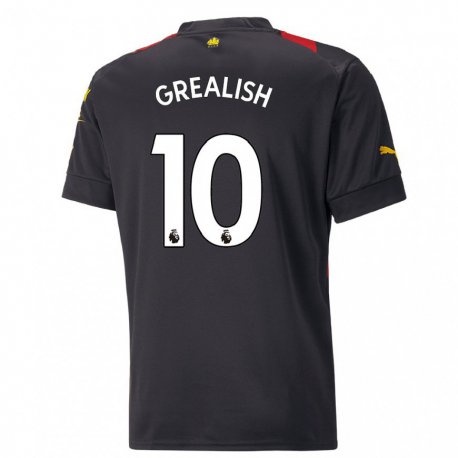 Kandiny Lapset Jack Grealish #10 Musta Punainen Vieraspaita 2022/23 Lyhythihainen Paita T-paita