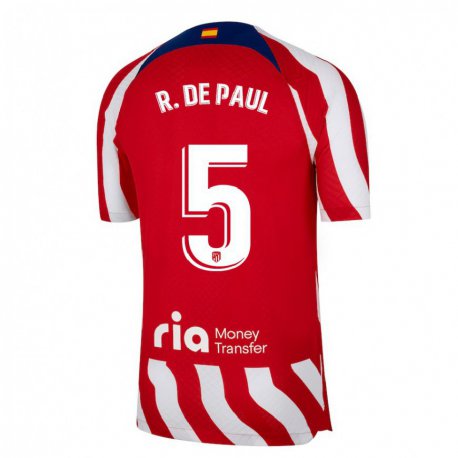 Kandiny Miesten Rodrigo De Paul #5 Punainen Valkoinen Sininen Kotipaita 2022/23 Lyhythihainen Paita T-paita