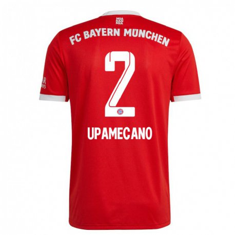Kandiny Miesten Dayot Upamecano #2 Neon Punainen Valkoinen Kotipaita 2022/23 Lyhythihainen Paita T-paita