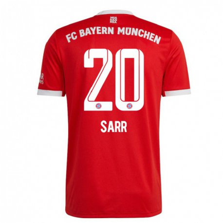Kandiny Miesten Bouna Sarr #20 Neon Punainen Valkoinen Kotipaita 2022/23 Lyhythihainen Paita T-paita